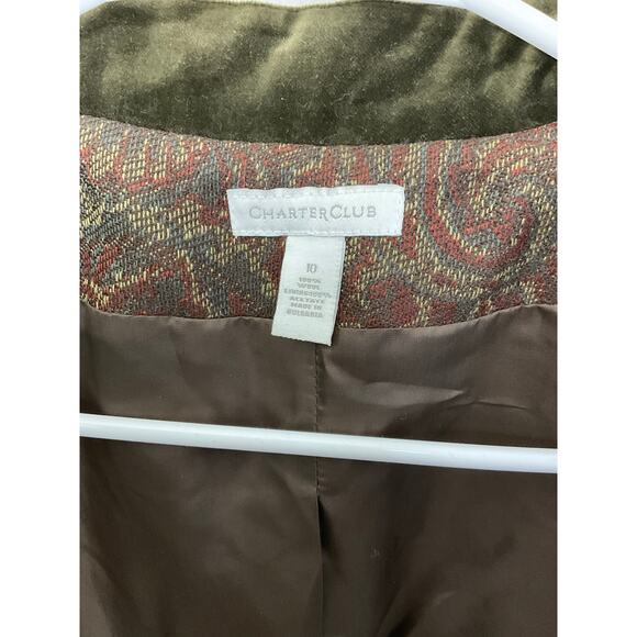 Charter Club Womens Blazer Jacket Paisley Wool Velvet Collar Size 10 Medium - Picture 7 of 7